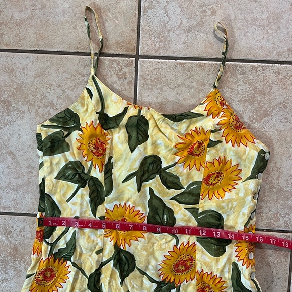 Vintage 90s Express Sunflower Print Rayon Spagetti Strap Mini Dress, Sz 7/8 - Picture 6 of 8